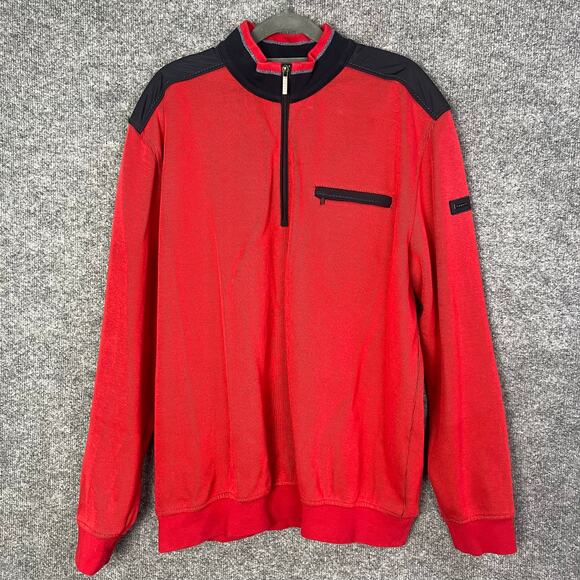 Bugatti Sweater Mens XXLarge Red Soft cotton Quarter Zip Long Sleeve LOGO - Picture 1 of 10